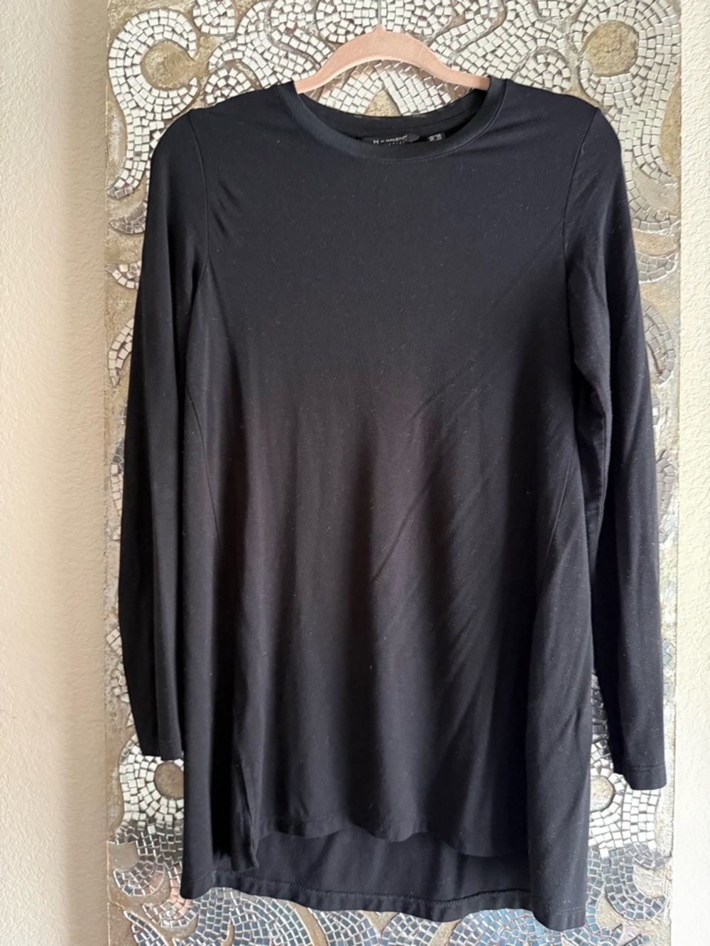 H by Halston Black Crewneck Long Sleeve Top